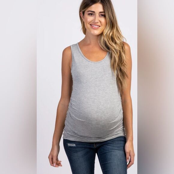 PinkBlush Women's 2X Gray Maternity Tank Top Shirt Soft Stretchy Casual Neutral - Picture 1 of 7